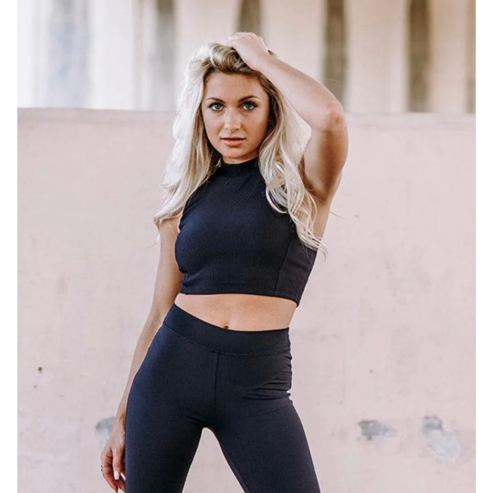 Women's Werk Black Ribbed Crop Top L - Picture 2 of 11